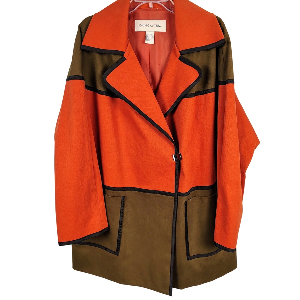 Vintage Womens XL Colorblock Jacket Orange Olive Cotton Mod Retro Avant Garde